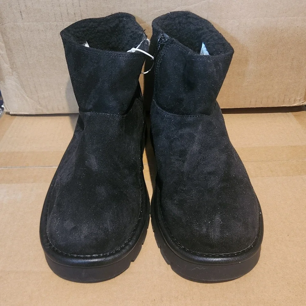 Cat & Jack Girls Black Suede Ankle Boots Side Zip Faux Fur Lined Size 5 NEW
